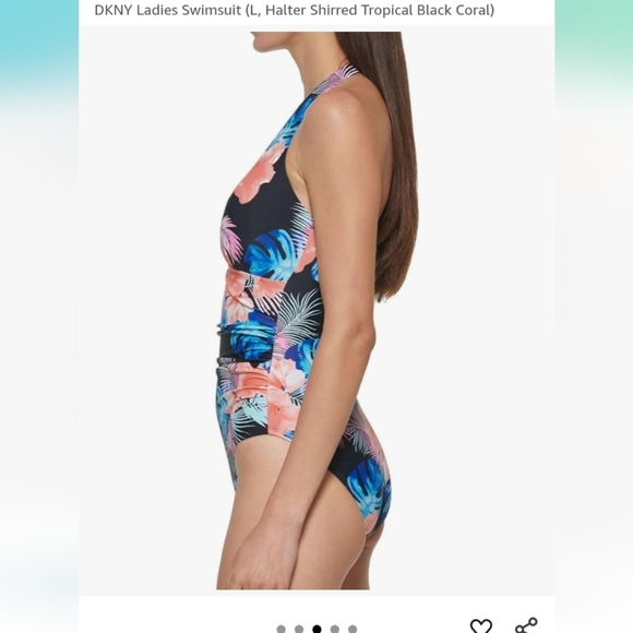 New With Tags DKNY Floral Black Tie Halter One Piece Swimsuit Size Large - Picture 10 of 13